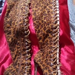 Knee high open toe lace up boots