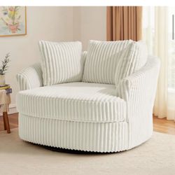 Beige Faux Rabbit Fur Polyester Fabric Upholstered 360° Swivel Accent Barrel Chair (Set of 1