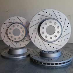 2014 AUDI A3 GAS FRONT & REAR DRILLED & SLOTTED GEOMET COATED BRAKE DISCS