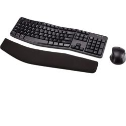 Amazon Basics Ergonomic Wireless Keyboard Mouse Combo - QWERTY - Black
