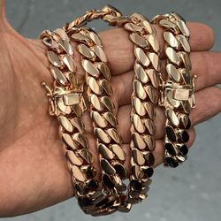 Rose gold💥handmade polished Miami Cuban Links set 🔥🔥🔥