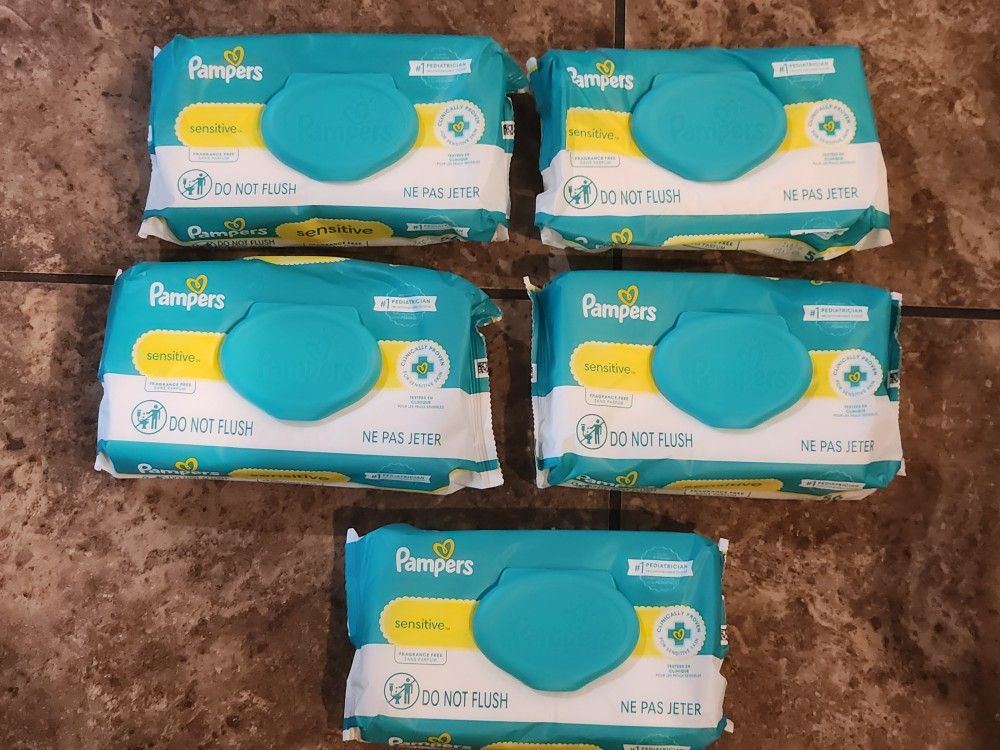 Brand New Packages of Pampers Sensitive And Fragrance Free Baby Wipes 56 count