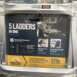 5 in 1 Multi Position Pro 14 ft. Reach Aluminum Adjustable Multi Position Ladder, 375 lb. Load Capacity Type IAA Duty