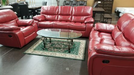 Top of the line 3pc leather gel sofa love and a glider recliner