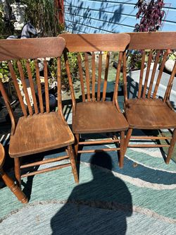 Set of 3 Vintage Wood Spindle Back Chairs