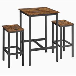 VASAGLE Bar Table and Chairs Set, Square Bar Table with 2 Bar Stools, Dining Pub Bar Table Set for 2, Space Saving for Kitchen Breakfast, Living Room,