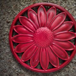 Red Enamel Coated Cast Iron Sunflower  or Daisy Trivet 2010 Wall Hanging