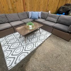 Large Outdoor Sectional With 7single Chairs And 1 Table Cushions And Pillows Included 
