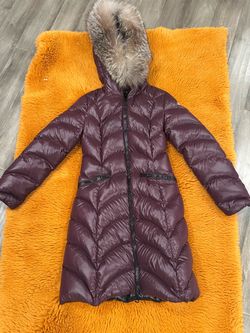Authentic Moncler Women’s Long Down Coat with Genuine Fur Trim – Size 0 – Like New