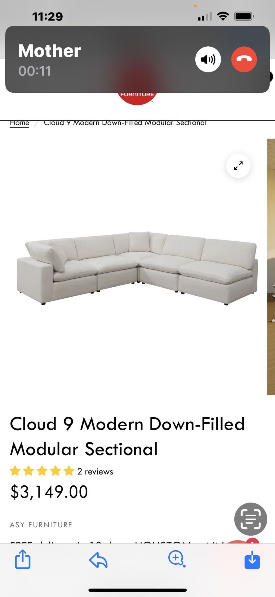 New In box 5 Pc Down Filled Modular Sectional Couch 