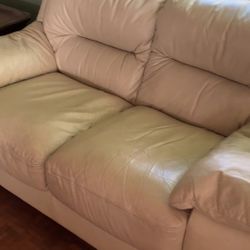 Cream Leather Loveseat 