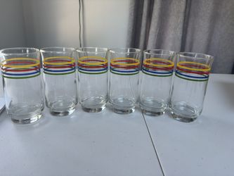 6 Vintage Multi Color Glass