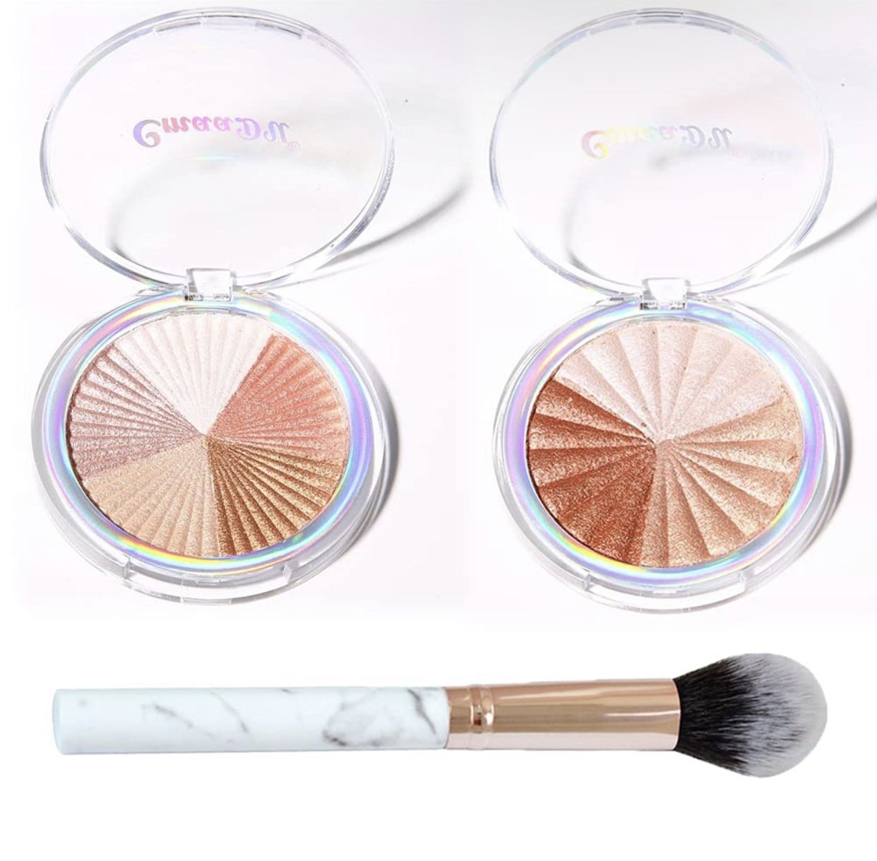 MEICOLY Shimmer highlight palette glow up highlighter blush contour palette facial bronzer illuminator bright 8 color baked powder with marble brush