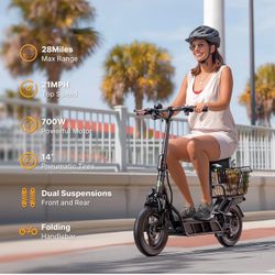 700W Electric Scooter with Seat and Basket - 21MPH Top Speed