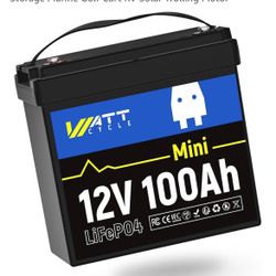 WattCycle 12V 100Ah Mini LiFePO4 Lithium Battery Smaller than BCI Group 24 Built-in 100A BMS Low-Temp Protection 15000 Deep Cycles 1280Wh for Home Sto