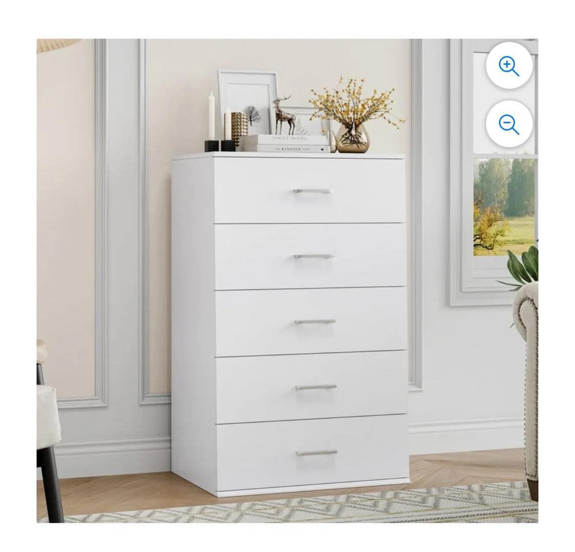 5 Drawers White Dresser, Vertical Dresser with Metal Handle for Bedroom Living Room