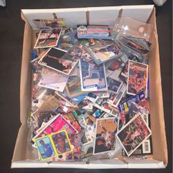 Box Full Of Football, Baseball, Basketball , And Some Hockey Cards