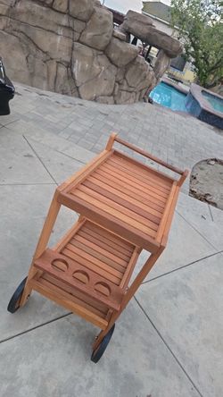 Outdoor Wooden Bar Cart with Wheels