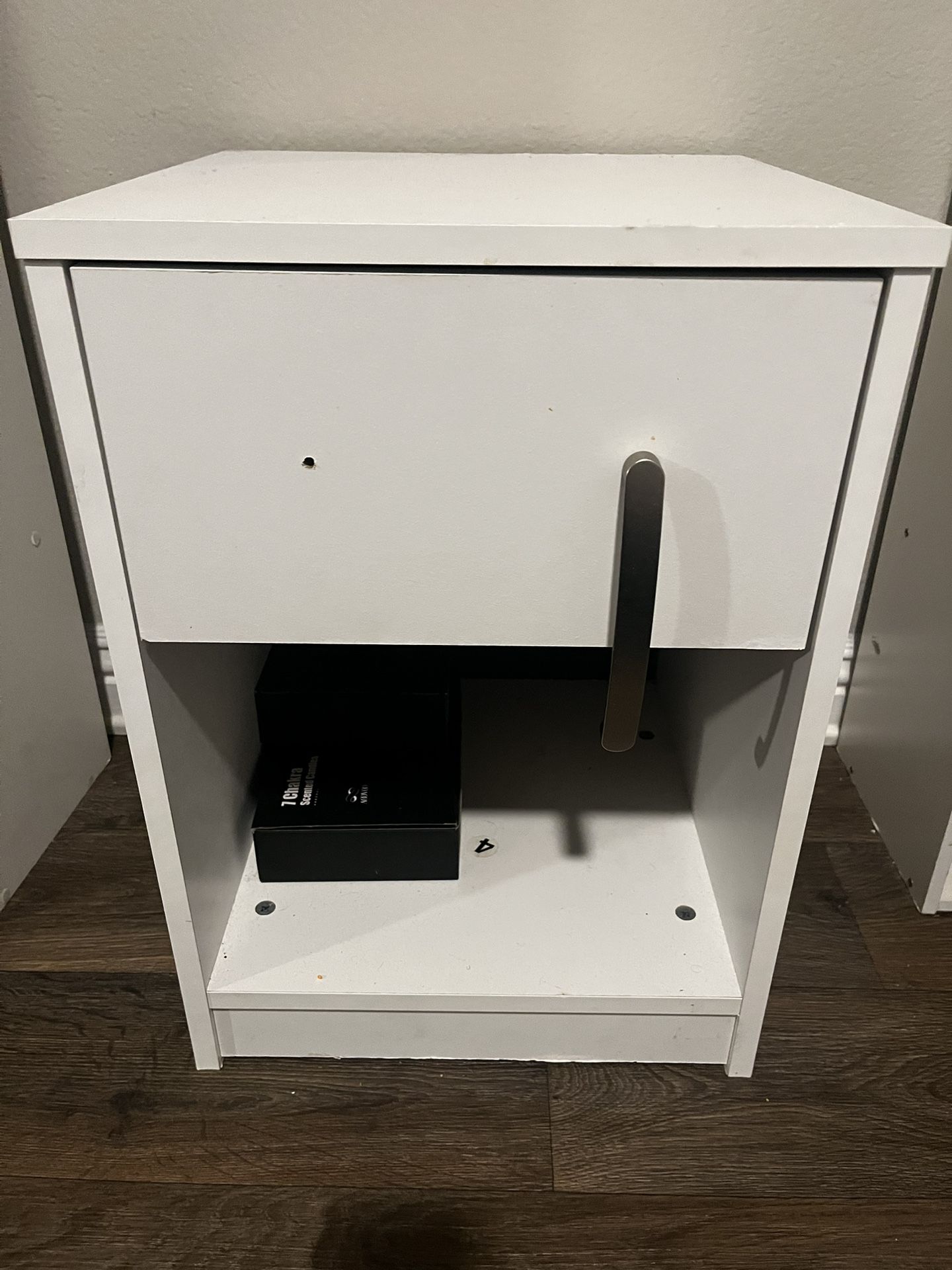 White Wood Nightstand / Side Table – One Drawer & Shelf