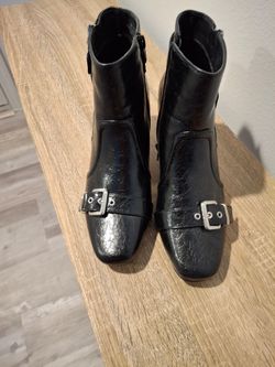 Black Patent Leather Ankle Boots with Buckles
