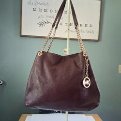 Michael kors leather jet set chain large shoulder tote Bag plum Purple 
