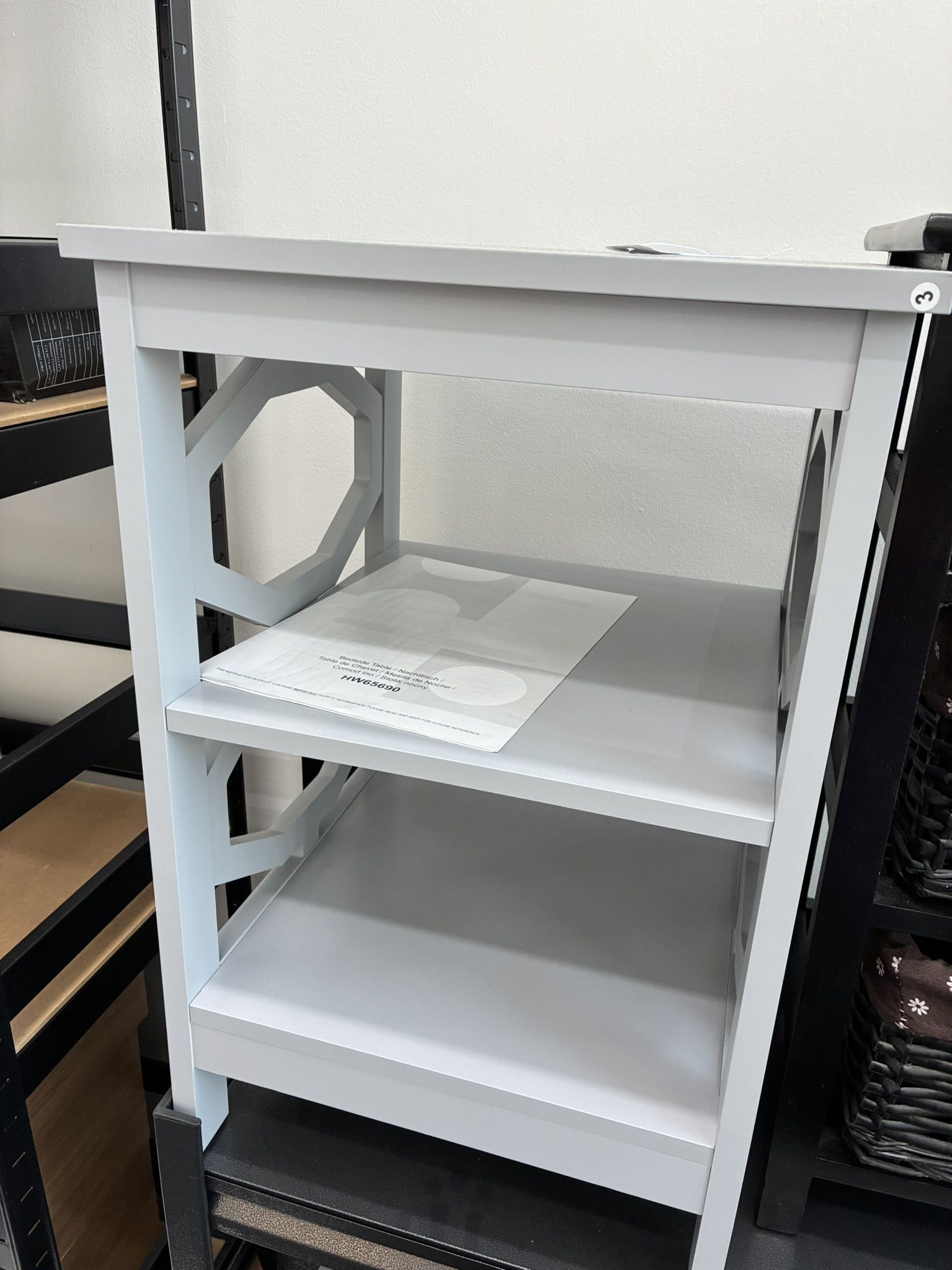 NEW 3-Tier Nightstand, Omega End Table with Storage Shelves, Stable Structure