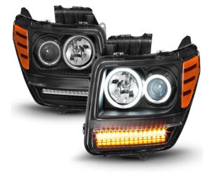 Black Clear Lens Projector Headlight Set w/Halo for 2007-2011 Dodge Nitro [G2]