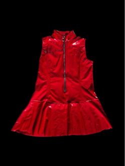 Red Patent Vinyl Zip-Up Mini Dress, L & XL