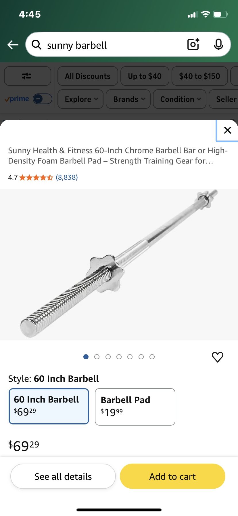 Solid Barbell / Weight Bar (New)