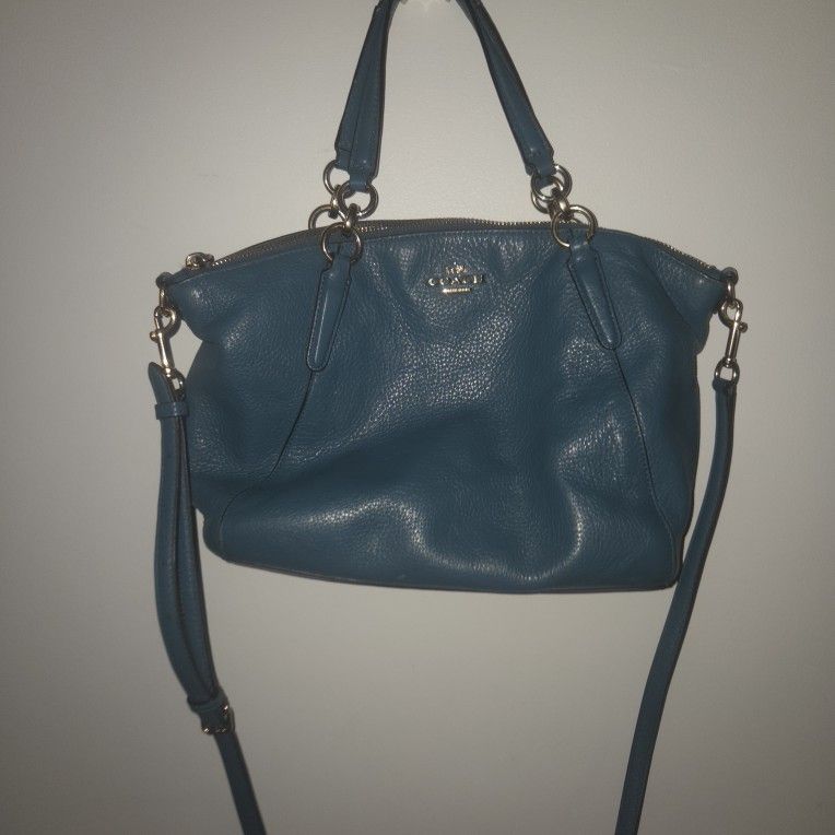 Coach Handbag Turquoise Bag Leather 11x9x3