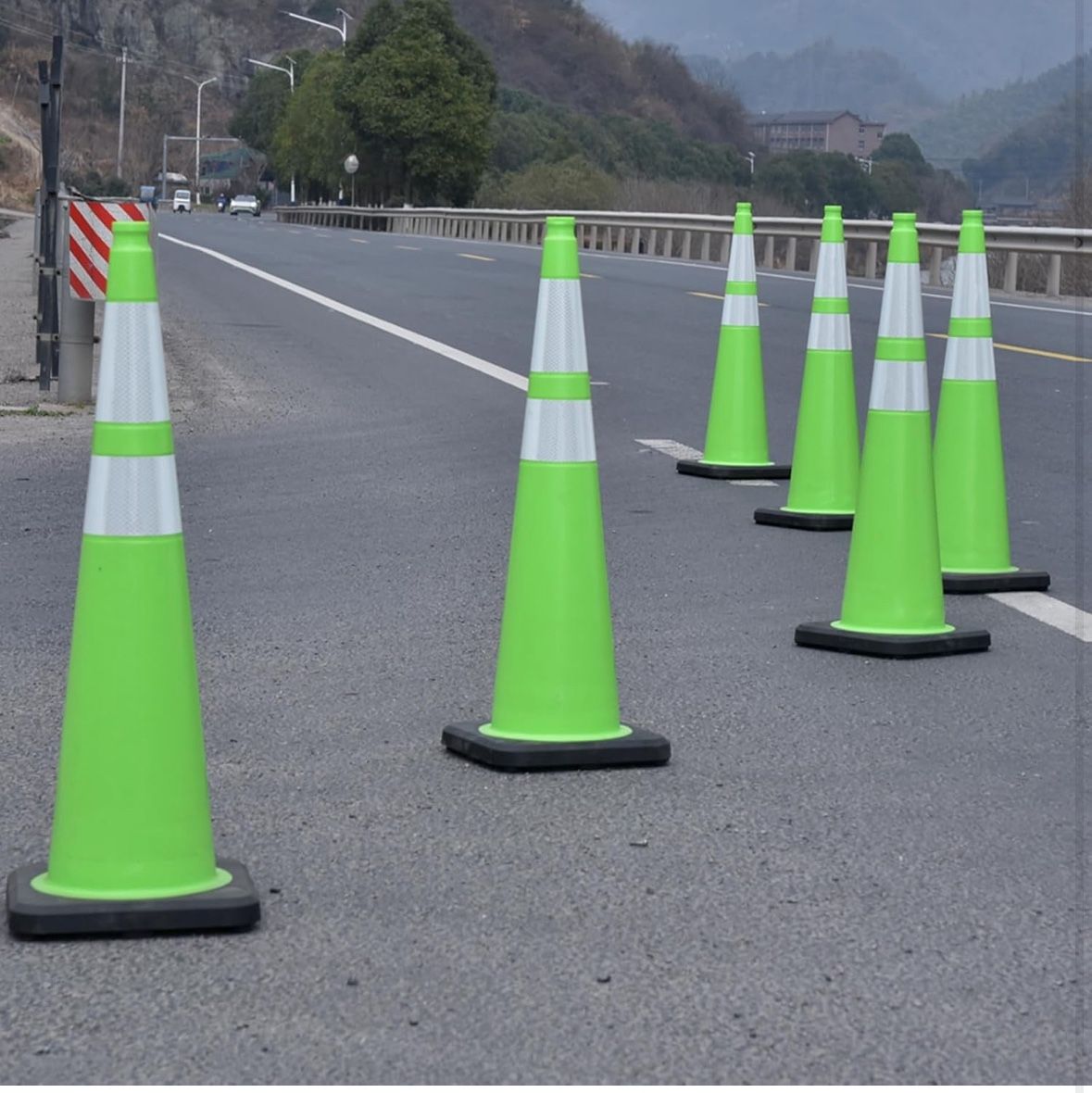 6 Pack 36 Inch Green PVC Traffic Cones with Black Base