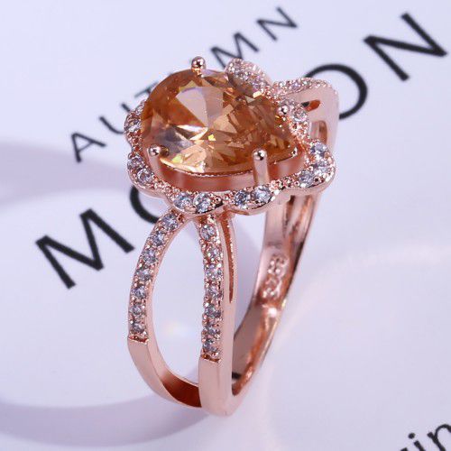 "Elegant Pear Zircon Double Layer Rose Gold Water Drop Ring for Women, VIP542
  

