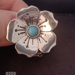 Adorable Silver Tone& Faux TURQUOISE STRETCH RING
