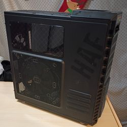 Cooler Master HAF 932 Full Tower PC Case Legendary Airflow, currently sitting on caster wheels