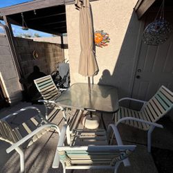 Patio Furniture With Umbrella And Newly Revinyl Chairs 