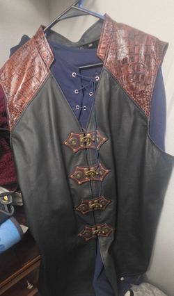 Genuine Leather Cosplay Vest XXL & Navy Blue Viking Tunic XXL
