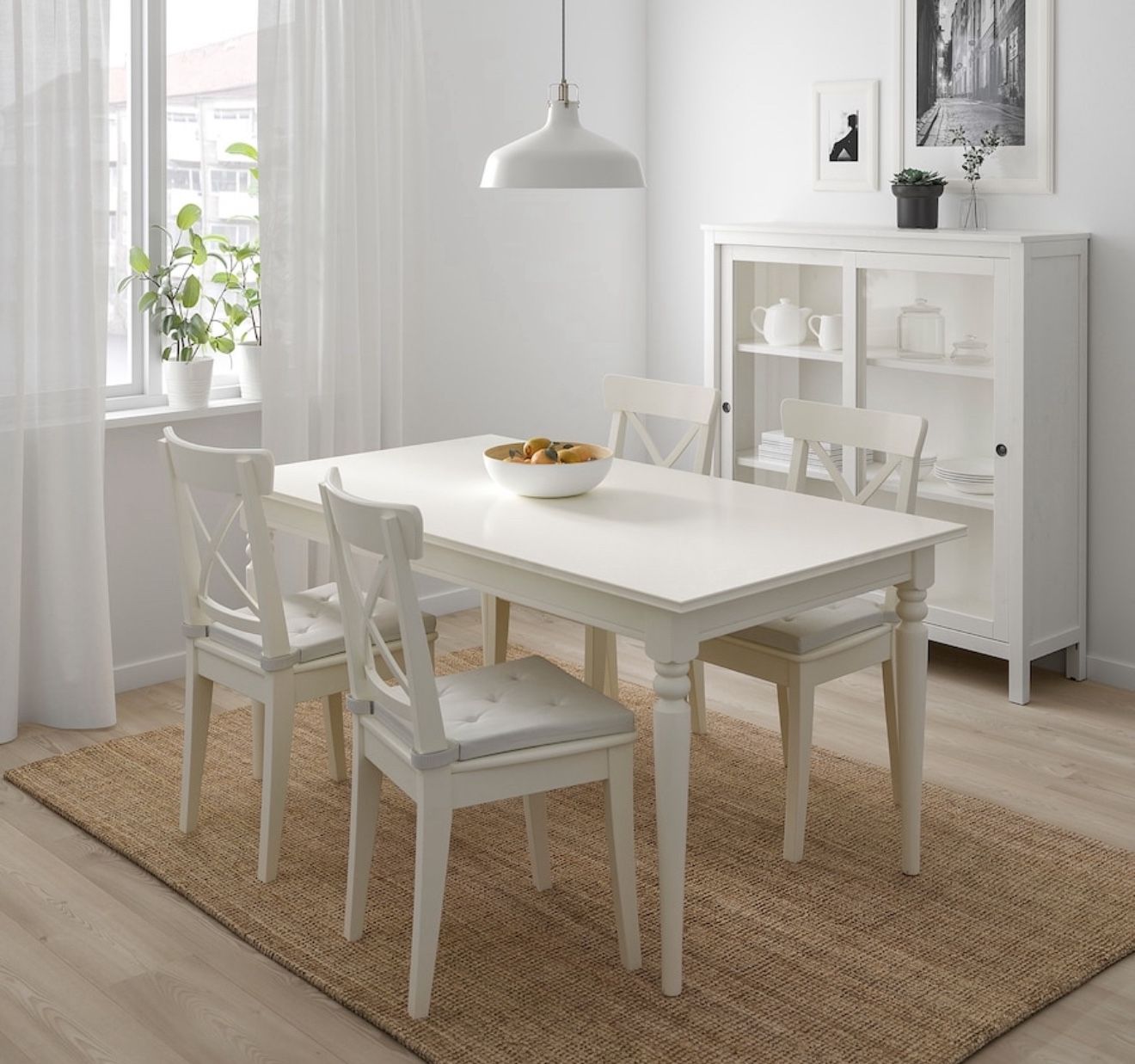 IKEA INGOLF Table and 2 chairs, white, 61/84 5/8 "