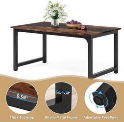 New Modern Writing Large Office Desk, 63 x 31.5 Inch in Rustic Brown and Black