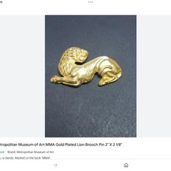 Vintage Gold Plated Lion Brooch Pin