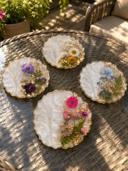 Real Flower Coaster Set of 4 with stand