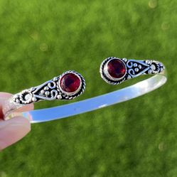 Garnet 925 Sterling Silver Adjustable Cuff Bangle Bracelet