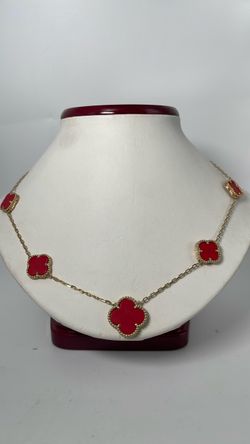14k gold chain necklace with red CZ clover