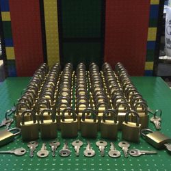 USED - Lot Of 106 Small / Mini Locks ALL Keyed Alike (1key) Solid Brass
