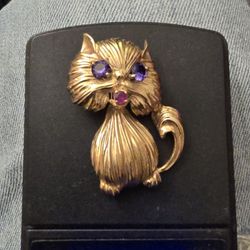 14k gold Cat pin brooch 15g 