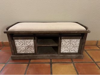 Solid Wood Entryway Storage Bench with Sliding Barn Doors