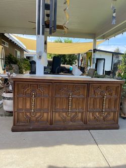 Vintage Wood Dresser with Gold Hardware