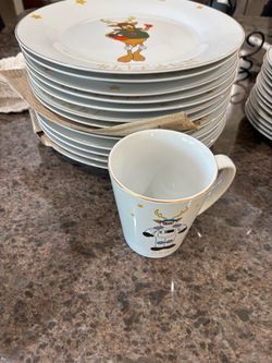 Christmas Reindeer Dinnerware Set Plates and Mugs