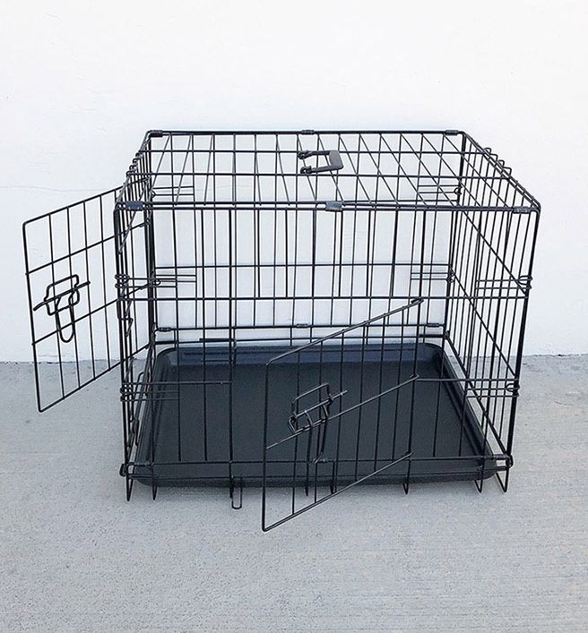 (Brand New) $30 Double Door 24” Dog Crate Cage Folding Metal Kennel, Plastic Tray 24x17x19 Inches 