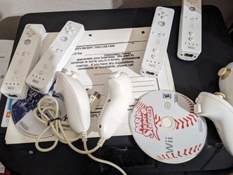 Mario game 2 controllers 2 nunchucks each set $45 each 
Mario bravo game 2 controllers 2 nunchucks $45
Mario sluggers game  2 controllers 2 nunchucks 