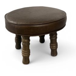 Vintage Leather And Wood Footstool